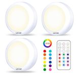 UEASE Under Cabinet LED Lights with Romote, 3PCS RGB Light Wireless Lights Battery Powered Puck Lights Under Cupboard Tap&Remote Control, 13 Colors, Dimmable, Timer, for Kitchen Bedroom