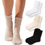 Fszsaa Crew Socks For Women Multipairs Cotton Cushioned Athletic Socks Retro Slouch Socks Mid Calf Rib Tube Socks, 3pack-white/Beige/Black, One Size