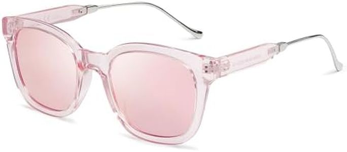 SOJOS Classic Square Polarized Sunglasses for Women Men Retro Trendy UV400 Sunnies SJ2050 with Crystal Pink Frame/Pink Mirrored Lens
