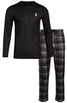 U.S. Polo Assn. Men's Pajama Set - 2 Piece Long Sleeve T-Shirt and Fleece Lounge Pants, Gift Box, Size Large, Black