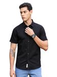 Thomas Scott Men's Half Sleeves Spread Collar Linen Casual Shirt (Black, L)