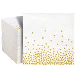 100 Pack Disposable White and Gold Paper Cocktail Napkins for Wedding Reception, Polka Dot Party Supplies (5 x 5 in)