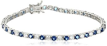 Sterling Silver Alternating Sapphire and White Prong Set Cubic Zirconia Tennis Bracelet, 7.5"