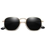 SOJOS Small Square Polarized Sunglasses for Men and Women Polygon Mirrored Lens SJ1072 with Gold Frame/Grey Lens