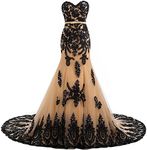 Kivary Long Mermaid Black Lace Vintage Gothic Prom Dress Wedding Evening Gown Champagne US 4