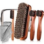 7 Pcs Horsehair Shine Shoes Brush Kit Polish Dauber Applicators Cleaning Leather Shoes Boots Care Brushes Suede Cleaner Brush with Microfiber Shoe Cloth(7 Pcs Style C)