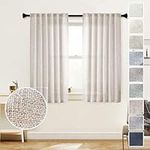 MEETBILY Short Linen Curtains 45 Inch Length for Kitchen Cafe Window Bathroom 2 Panels Set Back Tab Pocket Farmhouse Boho Light Filter Semi Sheer Linen Blend Curtains for Small Window, 50"x 45"