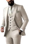 LYLLOVEGUSU Beige 3 Pieces Suit Slim Fit Suits Man Peak Lapel Wedding Suits for Groom Beige Suits for Men XL Single Breasted Elegant Beige Groomsmen Suits