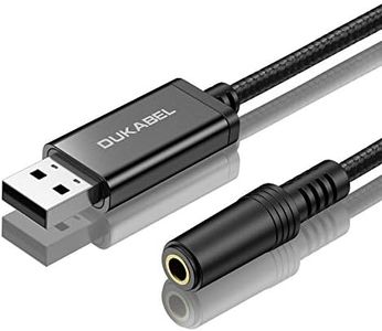 DUKABEL USB to 3.5mm Jack Audio Adapter, 45 inch TRRS USB-A to Headphone AUX Adapter Built-in Chip External Stereo Sound Card for Computer PS4 PS5 - Black