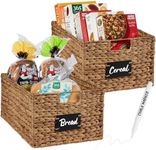 Best Choice Products Pantry Baskets Set of 2 16x12in Water Hyacinth Storage Baskets, Woven Wicker Kitchen Organizers with handles w/Chalkboard Label Chalk Marker - Chestnut
