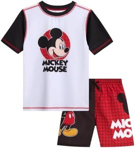 Disney Boys Rash Guard Set - 2 Piece Mickey Mouse, Cars Lighting McQueen, and Buzz Lightyear UP50+ Swim Set for Boys (2T-7), Size 2, White/Black/Red Mickey