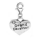 JewelleryJoy Grand Daughter Family Heart Rhinestone Clip On Lobster Silver European Charm Chain Bracelets in Organza Gift Bag