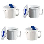 White : CorningWare French White Pop-Ins 20-ounce Mug with Blue Vented PlasticCover, White