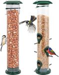 Vivace Bird Feeder, 2 Pack Bird Feeders for Outdoors Hanging, Clear Tube Bird Feeder & Metal Mesh Tube Bird Feeders for Peanut, 6 Feeding Ports, 14inches Wild Bird Feeders