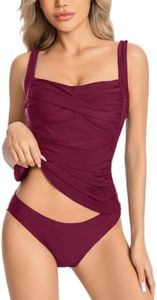 KOKITA Tankini Swimsuits for Women Tummy Control Bathing Suits Halter Ruched Tops Two Piece Swimwear Sets Burgundy S
