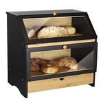 HOMEKOKO Large Bamboo Two-layer Bread Box With Drawer, Double Layers Large Bread Box for Kitchen Counter, Wooden Large Capacity Bamboo Bread Food Storage Bin (BLACK)