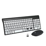 Full Size Large Print 2.4g Wireless Keyboard and Mouse with Oversized Print for Old People and Kids Visually Impaired Low Vision Individuals (Black)