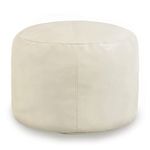 Thgonwid Unstuffed Faux Leather Pouf Cover, Handmade Footstool Ottoman Storage Solution, Floor Footrest Cushion - 16.5”Dx12”H, (No Stuffing), Ivory White