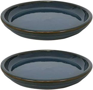 Sunnydaze Ceramic Outdoor Flower Pot Saucers Set of 2 - UV- and Frost-Resistant - Forest Lake Green - 12-Inch