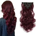 iLUU Violet Red Color Hair Synthetic Wavy Curly Hairpiece 20" 100g Heat Resistant Fiber Synthetic Hair Extension 7pcs 16clips Full Head Thick Clip in Extension for Women (#118, Violet Red)