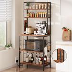 Dripex Bakers Rack with Power Outlet, 5-Tiers Coffee Bar Station Microwave Stand with 6 S Hooks, Industrial Kitchen Storage Shelf Rack for Spices, Pots and Pans