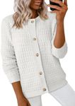 Dokotoo Cardigans Sweaters for Women Long Sleeve Sweaters Fall Fashion 2024 Open Front Outerwears Button Up Jacket Fall,White Medium