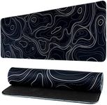 Gaming Mouse Pad Topographic Contour Large Desk Mat Long Computer Keyboard Mouse Mat Mousepad with Slip Base Desk Pad Edge for Home Office Work (Black)