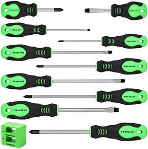 SWANLAKE 11PCS Screwdriver Set, Magnetic 5 Phillips and 5 Flat Head Tips for Fastening and Loosening Seized (11PCS)