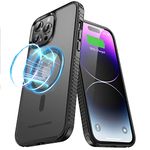 UNBREAKcable Magnetic Case for iPhone 14 Pro Max, [Compatible with MagSafe] [Military Grade Shockproof] [Non-Slip] Translucent Matte Back& Soft Silicone Airbag Bumper for Apple 6.7inch – Black