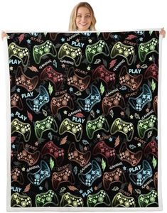 Feelyou Gamer Fleece Throw Blanket Kids Boys Game Controller Plush Blanket Gaming Sherpa Blanket Throw 50"x60" Game Controller Star Print Fuzzy Blanket