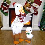 MAGGIFT 2 Pack Lighted Tinsel Ducks Christmas Decor, with Clear 50 Count Incandescent Lights, Light Up 30" Mother Duck and 12" Baby Duck Indoor or Outdoor Yard Lawn Festive Holiday Decoration