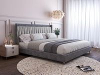 Acacia Modern Upholstered King Size Bed for Bedroom | Wooden Double Bed | Platform Cot Bed with Upholstery Premium Fabric | 6.5 x 6 Ft | Sheesham Solid Wood (Rosewood, Greydust)