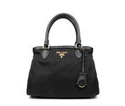 Prada Women's Black Tessuto Nylon Soft Calf Handbag 1BA173, Black, Small