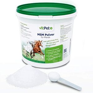 VitPet+ MSM Horse - Polvo MSM Premium para caballos en cubo de 1,8 kg, incluye cuchara dosificadora (polvo de metilsulfonilmetano/azufre para caballos y perros)