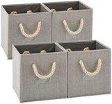 EZOWARE Set of 4 Fabric Bamboo Fabric Storage Basket Bins with Cotton Rope Handle, Foldable Organiser Cube for Nursery Baby Kids Room Toys Home – 28x28x28 cm / Gray