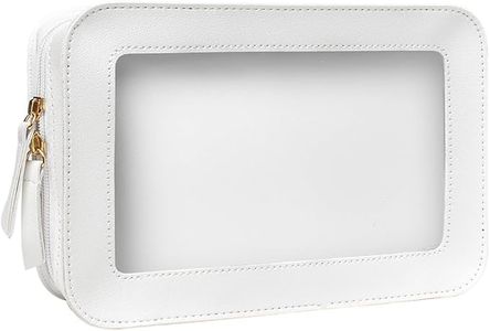 Cheekee Clear Makeup Bag Organizer - Travel Toiletry Bag, Vegan Leather Cosmetic Case with Transparent Vinyl Windows, Waterproof, Scratch-Resistant, Multi-Purpose Storage for Makeup & Essentials