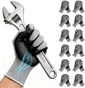 ANDANDA Men‘s Work Gloves with Nitrile Coating - Pack of 6 | Safety Gloves for Mechanics, Gardening & Logistics | Non-Slip Grip, Comfort Fit | Size M (Black)