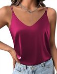 Ekouaer Womens Silk Satin Camisole Tank Tops V Neck Spaghetti Strap Blouses Cross Back Sleeveless Cami Shirt Rose Red