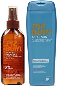 Piz Buin DUO Tan Accelerating Oil F30 x 150ml + Cooling Aftersun Lotion with Aloe Vera and Mint extract 200ml