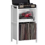 YAHARBO White Record Player Stand, 3-Shelf Vinyl Record Holder with Storage, Vintage Turntable Stand Holds Up to 100 Albums, Record Table with Handle for Living Room, Bedroom, Office