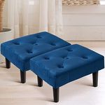 FLIPSSHOPPEE Velvet Ottoman Puffy Seating Footrest Shoes Stool with Wood Modern Legs Modern Step Stool Set of 2 for Sofa Bedroom Living Room(Blue)