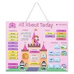 Navaris Kids Magnetic Calendar Board - My First Calendar Daily Magnet Stickers Wall Chart with Seasons, Weather, Months for Children - Pink Princess