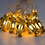 10.3 Ft Muslim Ramadan String Lights, 20LED Golden Islam Lantern Shape, Eid Mubarak String Lights Decoration for Home Festival Party Bedroom Birthday Decorations, Warm Yellow