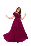 Rebika Trendz Elegant Women's Gown with Sequins Work | Velvet Bodice & Net Flare | Short Sleeve, Boat Neck | Perfect for Parties & Special Occasions Purple