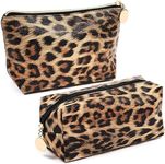Glamlily Small Leopard Print Faux Leather Makeup Bag (8 x 3 x 5 in, 2-Pack)