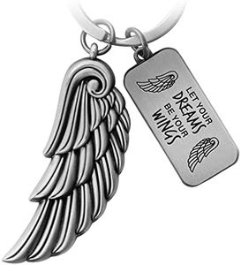 FABACH Llavero con alas de ángel, amuleto de la suerte, ángel de la guarda, pluma, llavero con alas de ángel, alas de ángel, alas de ángel y alas, Plata antigua, talla única
