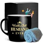 Triple Gifffted Worlds Best Husband Ever Coffee Mug and Socks Gift Set for Him, Gifts Ideas for Birthday, Christmas, Valentines Day Fathers Day Anniversary, Men from Wife Presents, Ceramic Cup 380ml