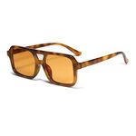 VANLINKER Retro 70s Square Aviator Sunglasses for Women Men Vintage Trendy Rectangle Sun Glasses VL9816, C3-orange Lens/Yellow Tortoise Frame, Medium