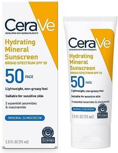CeraVe 100% Mineral Sunscreen SPF 50 | Face sunscreen With Zinc Oxide & Titanium Dioxide | Hyaluronic Acid + Niacinamide + Ceramides | Oil Free Sunscreen For Face | Travel Size Sunscreen 2.5 oz
