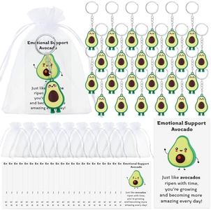 Tondiamo 24 Sets Inspirational Avocado Gifts Positive Avocado Keychain with Positive Affirmation Card and Organza Bags Cute Avocado Pendant Keychain for Emotional Support Funny Gifts, Green